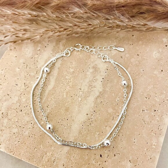 Jewelry - 925 Sterling Silver Bead Bracelet Dainty Bracelet Minimalist Stacking Bracelet